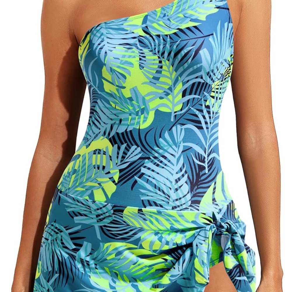 Tropical Leaf One-Shoulder Swim One Piece